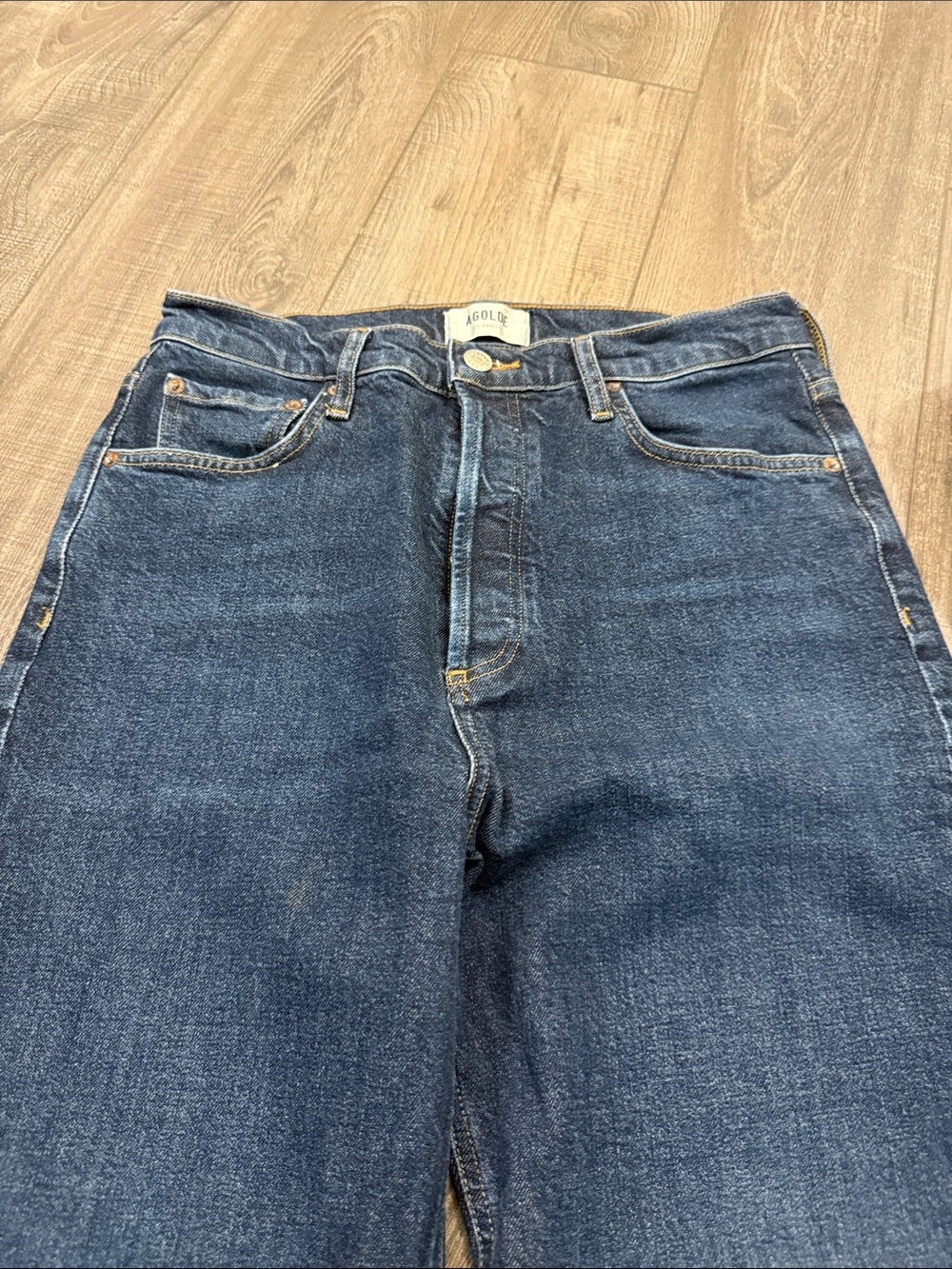 Agolde dark wash slim long jeans